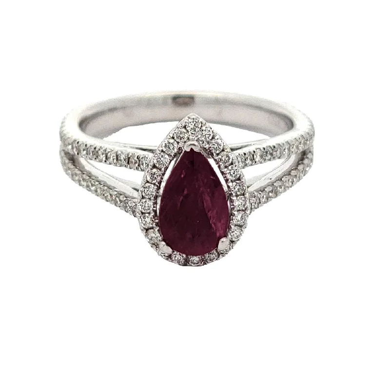 14K GOLD DIAMOND AND RUBY HALO RING