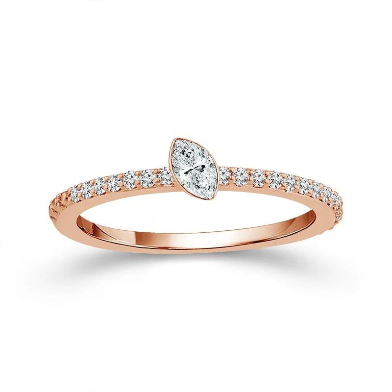 14K Rose Gold Bezet Set Marquise Diamond Stackable Ring