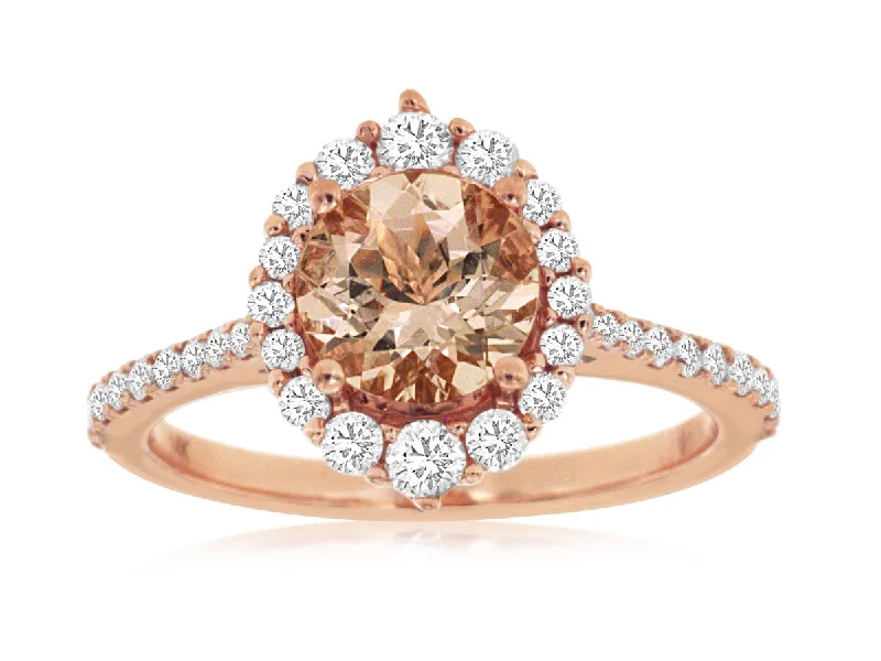 14K Rose Gold Morganite and Diamond Halo Ring