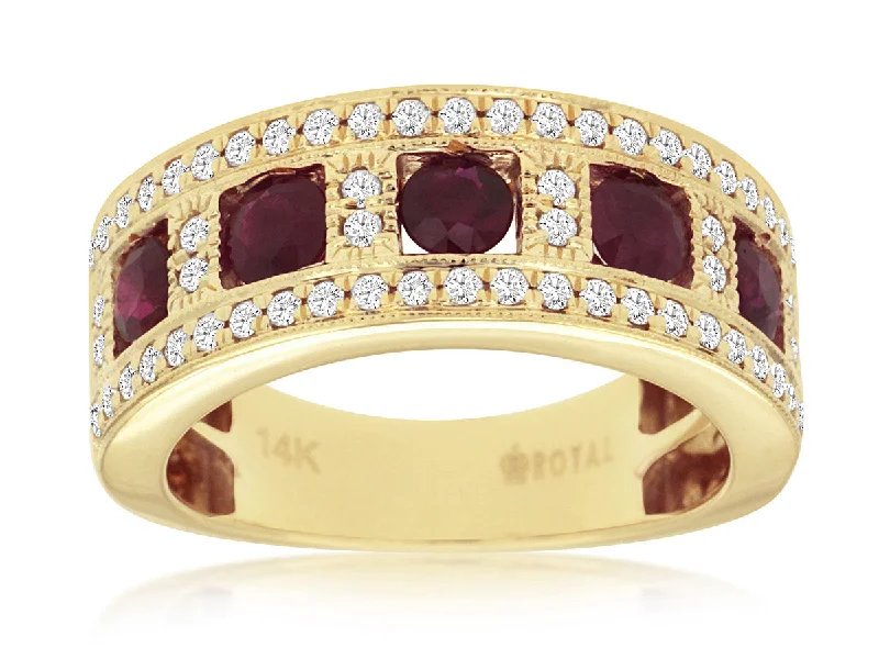 14K Ruby and Pave Diamond Band