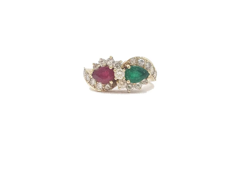 14K RUBY EMERALD RING