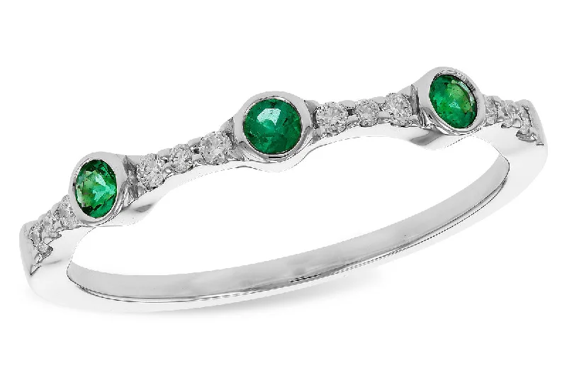 14K White Gold 0.20ctw Emerald & Diamond Station Ring by Allison Kaufman