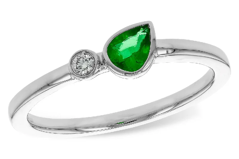 14K White Gold 0.22ctw Pear Emerald & Diamond Ring by Allison Kaufman