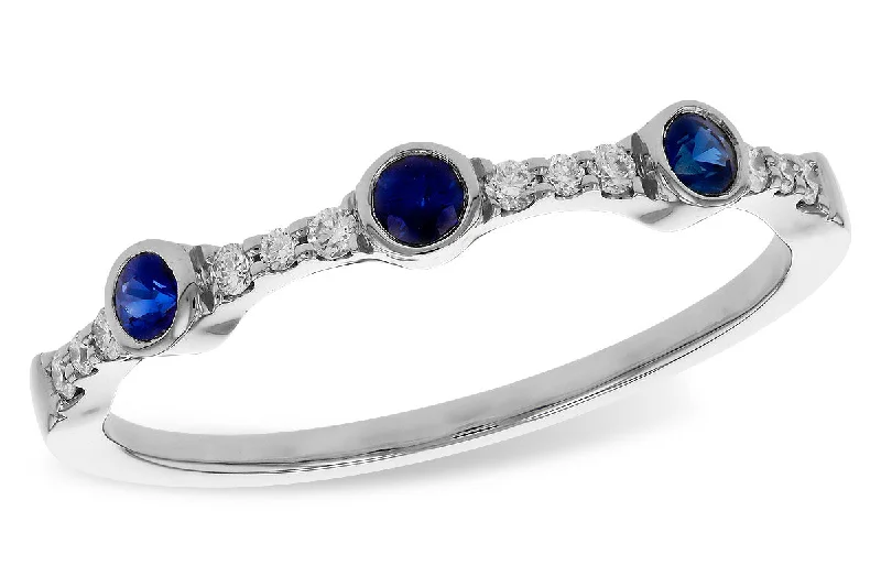 14K White Gold 0.25ctw Blue Sapphire & Diamond Station Ring by Allison Kaufman