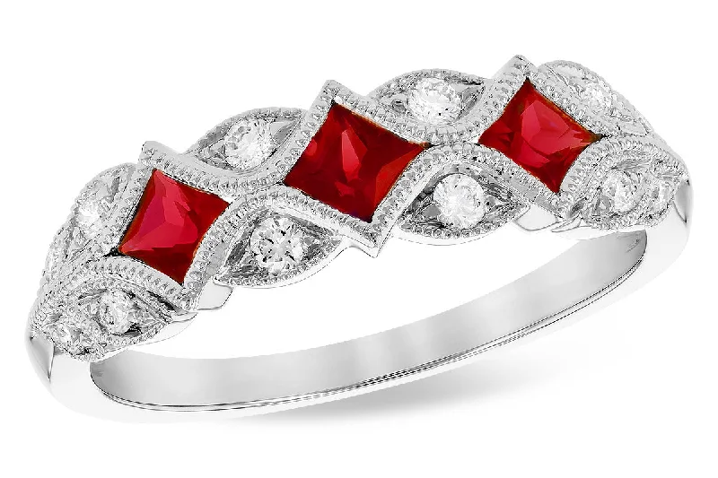 14K White Gold 0.70ctw Princess Cut Ruby & Diamond Vintage Inspired Ring by Allison Kaufman