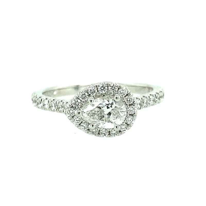 14K White Gold 0.83ct Pear Diamond Halo Engagement Ring