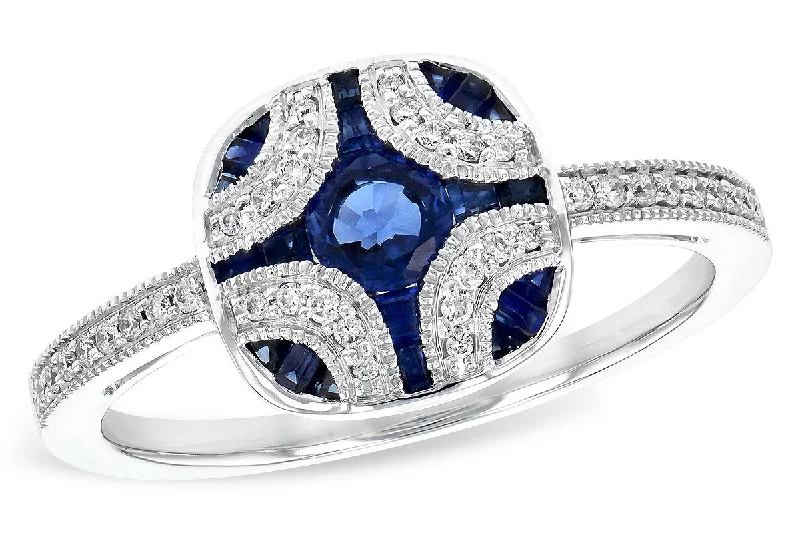 14K White Gold 0.84ctw Blue Sapphire & Diamond Vintage Inspired Ring by Allison Kaufman