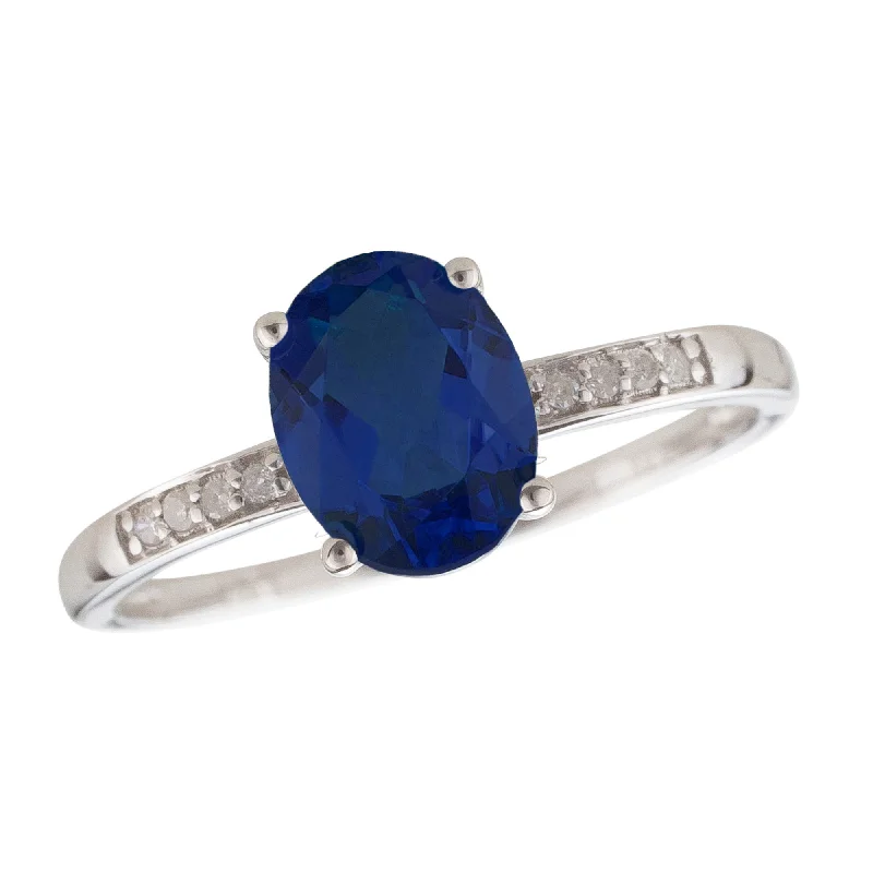 14K White Gold 0.93ctw Oval Blue Sapphire & Diamond Ring