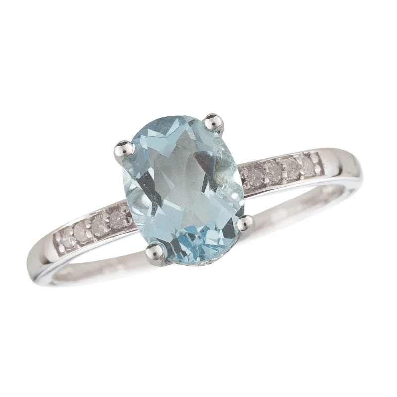 14K White Gold 1.02ctw Oval Aquamarine & Diamond Ring