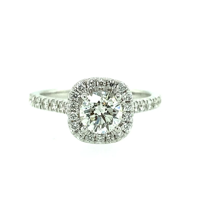 14K White Gold 1.08ct Round Diamond Halo Engagement Ring