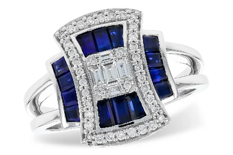 14K White Gold 1.12ctw Blue Sapphire & Diamond Geometric Cluster Ring by Allison Kaufman