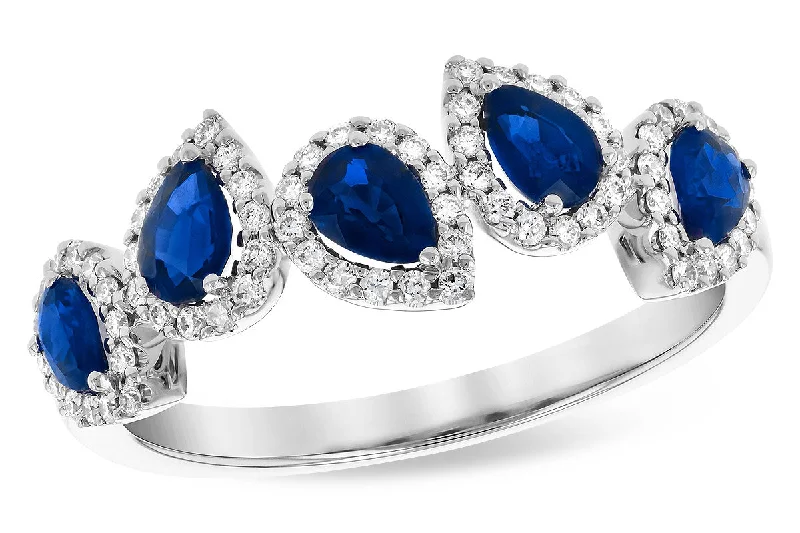 14K White Gold 1.19ctw Pear Shaped Blue Sapphire & Diamond Halo Ring by Allison Kaufman