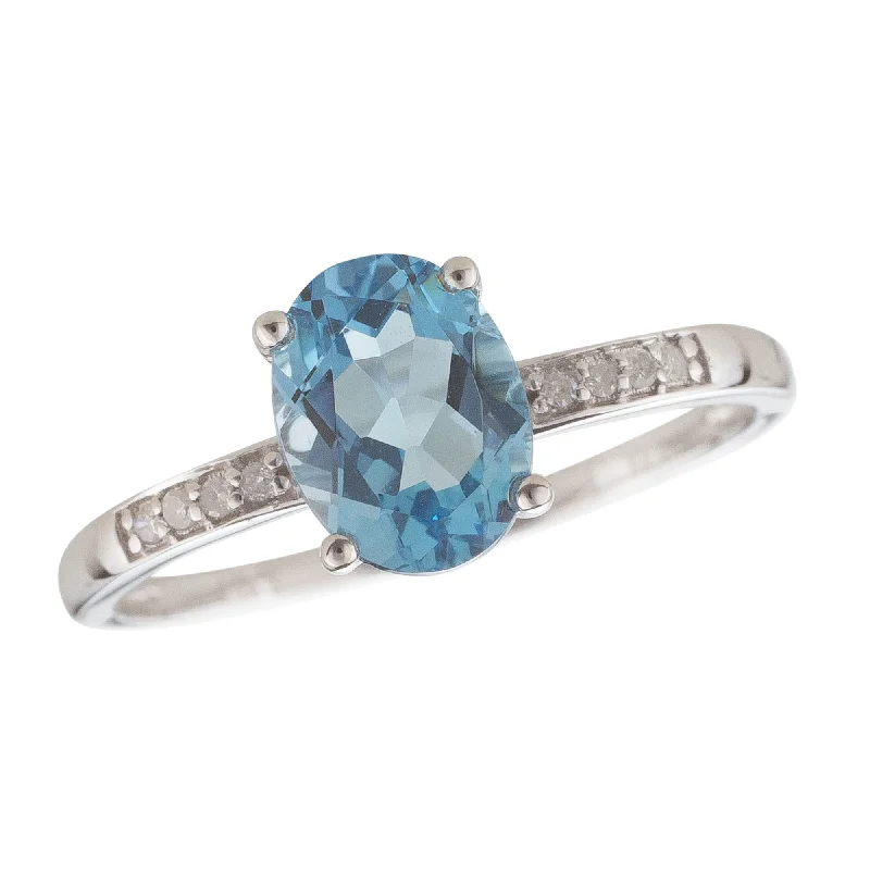 14K White Gold 1.21ctw Oval Blue Topaz & Diamond Ring