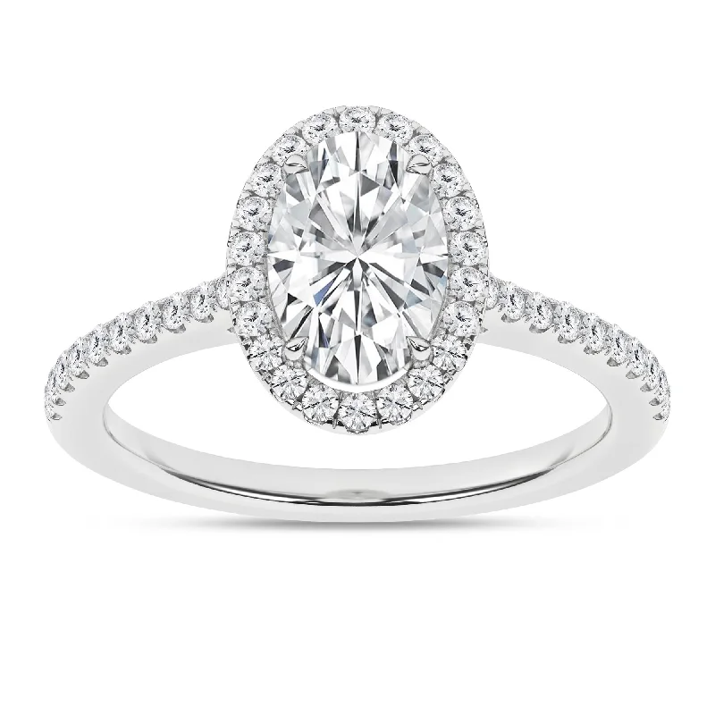 14K White Gold 1.82ctw Oval Lab Grown Diamond Halo Engagement Ring