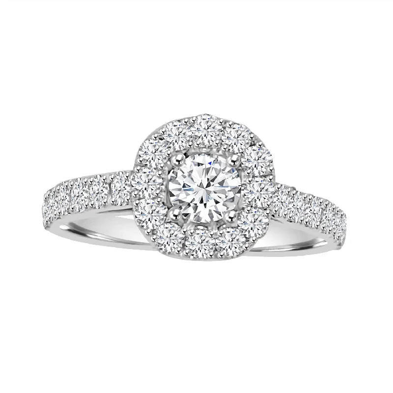 14K White Gold 1ctw Natural Round Diamond Halo Engagement Ring