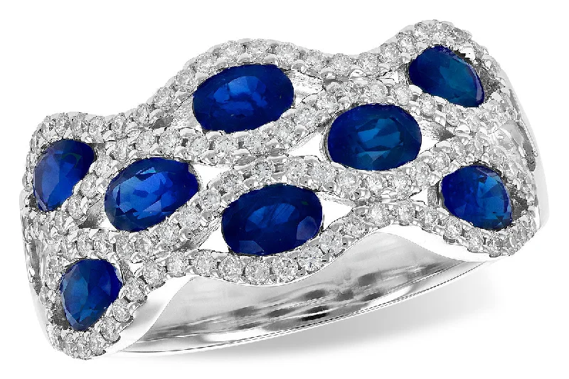 14K White Gold 2.18ctw Oval Blue Sapphire & Diamond Multi Row Ring by Allison Kaufman