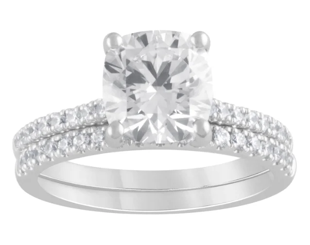 14K White Gold 2.50ctw Cushion Lab Diamond Bridal Ring Set