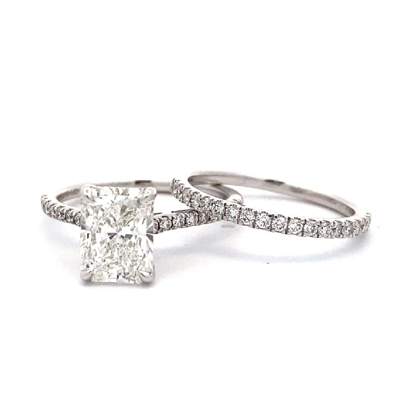 14K White Gold 2.53ctw Radiant Lab Diamond Engagement Ring Set