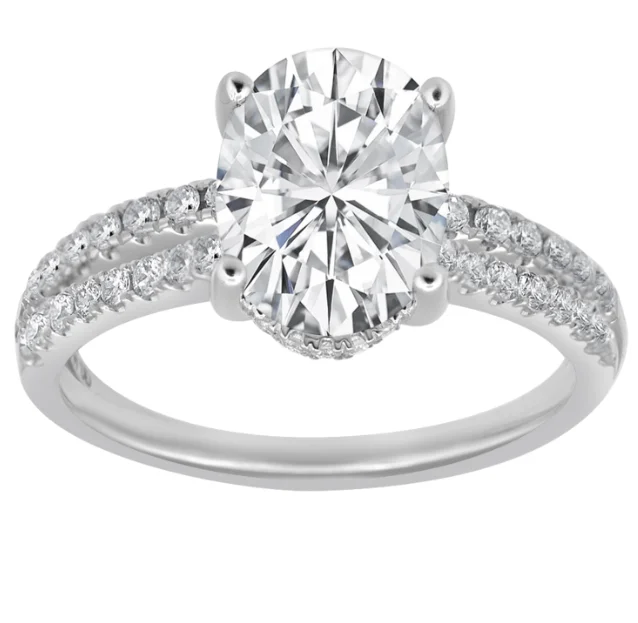 14K White Gold 3.50ctw Oval Lab Diamond Halo Engagement Ring Set