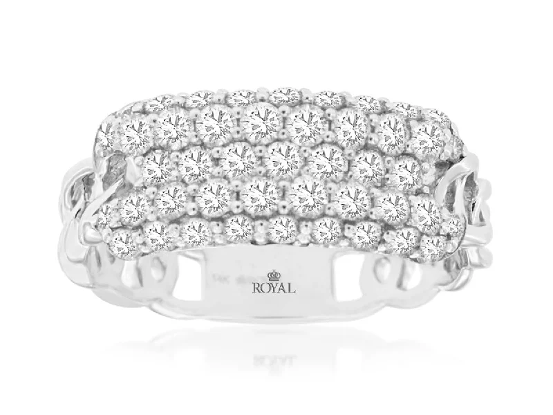 14K White Gold 5 Row Diamond and Chain Link Ring