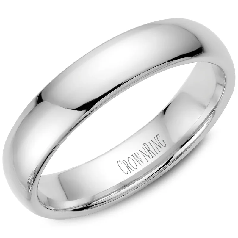 14K White Gold 5mm Lightweight Dome Men's Wedding Band by Crown Ring