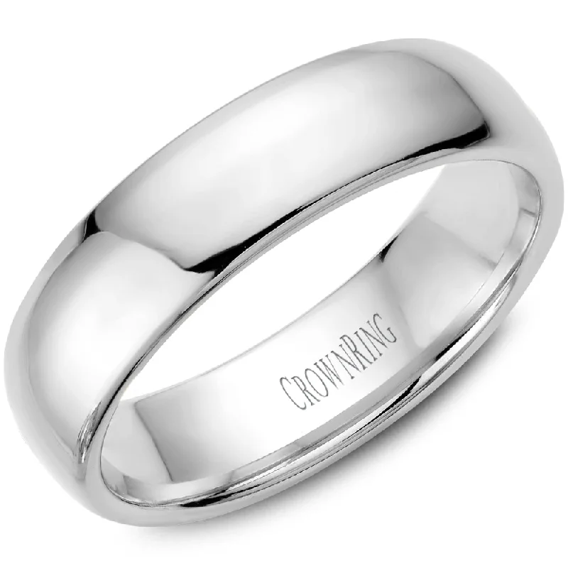 14K White Gold 6mm Lightweight Dome Men's Wedding Band by Crown Ring