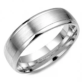 14K White Gold 6mm Sandpaper Finish Men's Wedding Band by Crown Ring