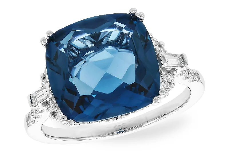 14K White Gold 9.25ctw Cushion London Blue Topaz & Diamond Vintage Inspired Ring by Allison Kaufman