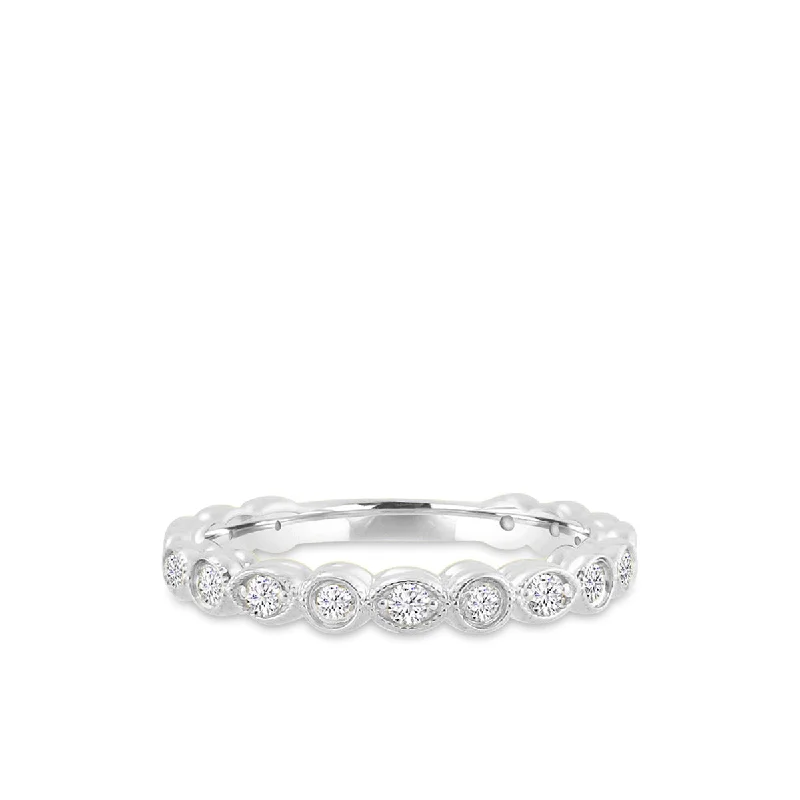 14K White Gold Bezel Set Diamond Stackable Ring