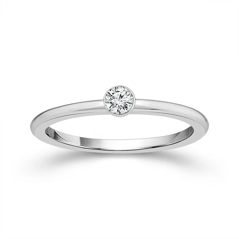 14K White Gold Bezel Set Round Diamond Stackable Ring