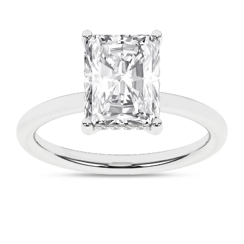 14K White Gold Lab Grown 3.09ctw Radiant Diamond Hidden Halo Engagement Ring