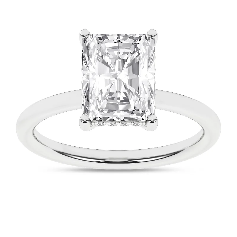 14K White Gold Lab Grown 3.14ctw Radiant Diamond Hidden Halo Engagement Ring