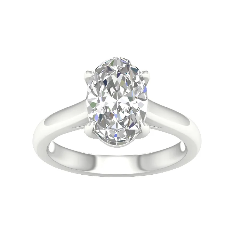 14K White Gold Lab Grown 3ct Oval Diamond Solitaire Engagement Ring