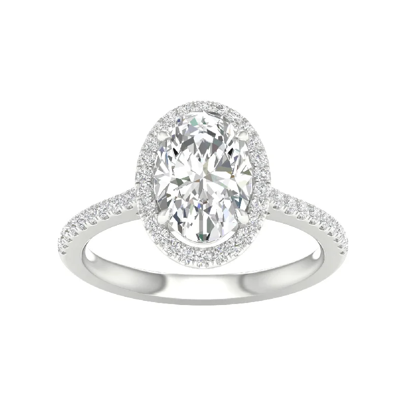 14K White Gold Lab Grown Oval Diamond Halo Engagement Ring