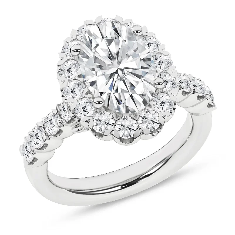 14K White Gold Lab Grown 3.13ctw Oval Diamond Halo Engagement Ring