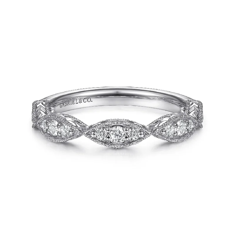 14K White Gold Marquise Diamond Cluster Stackable Ring