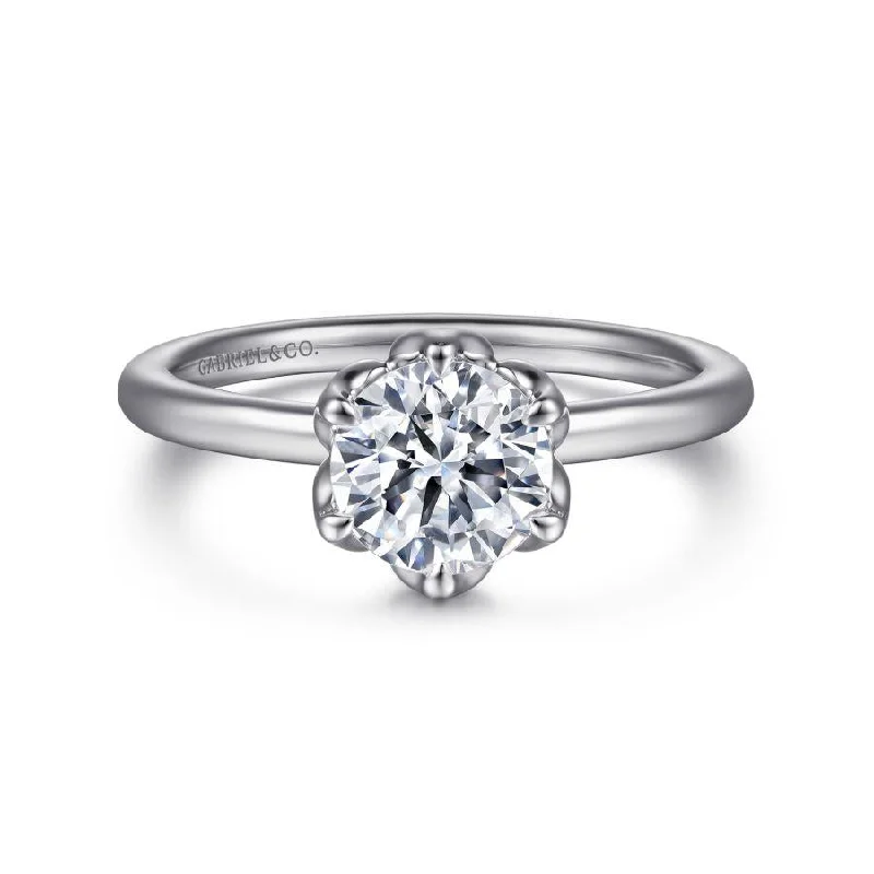 14K White Gold Round Solitaire Engagement Ring