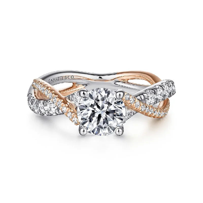 14K White-Rose Gold Round Diamond Twisted Engagement Ring