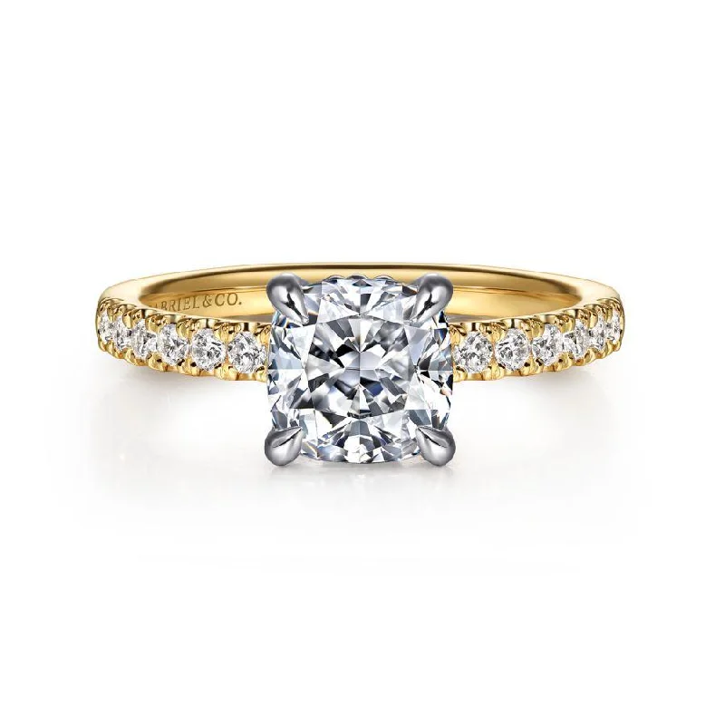 14K White-Yellow Gold Cushion Cut Diamond Engagement Ring