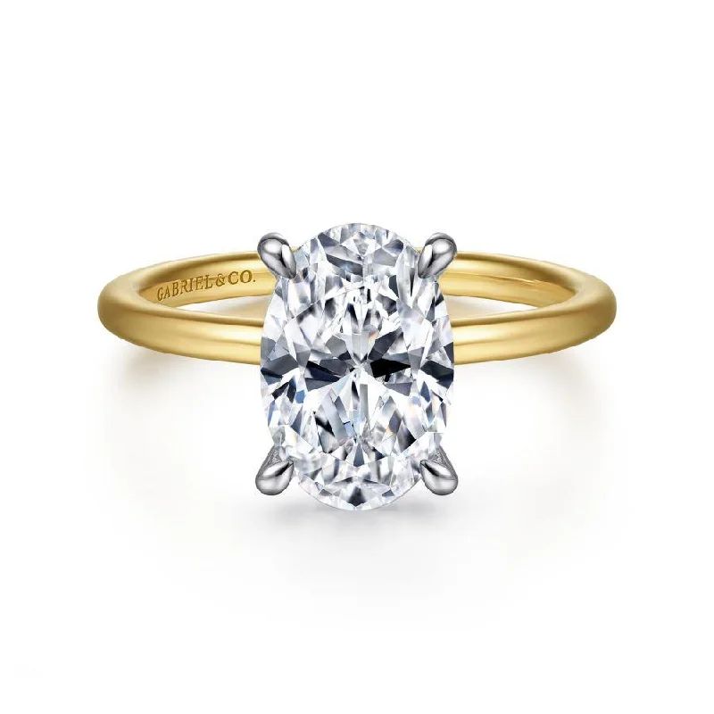 14K White-Yellow Gold Hidden Halo Oval Diamond Engagement Ring