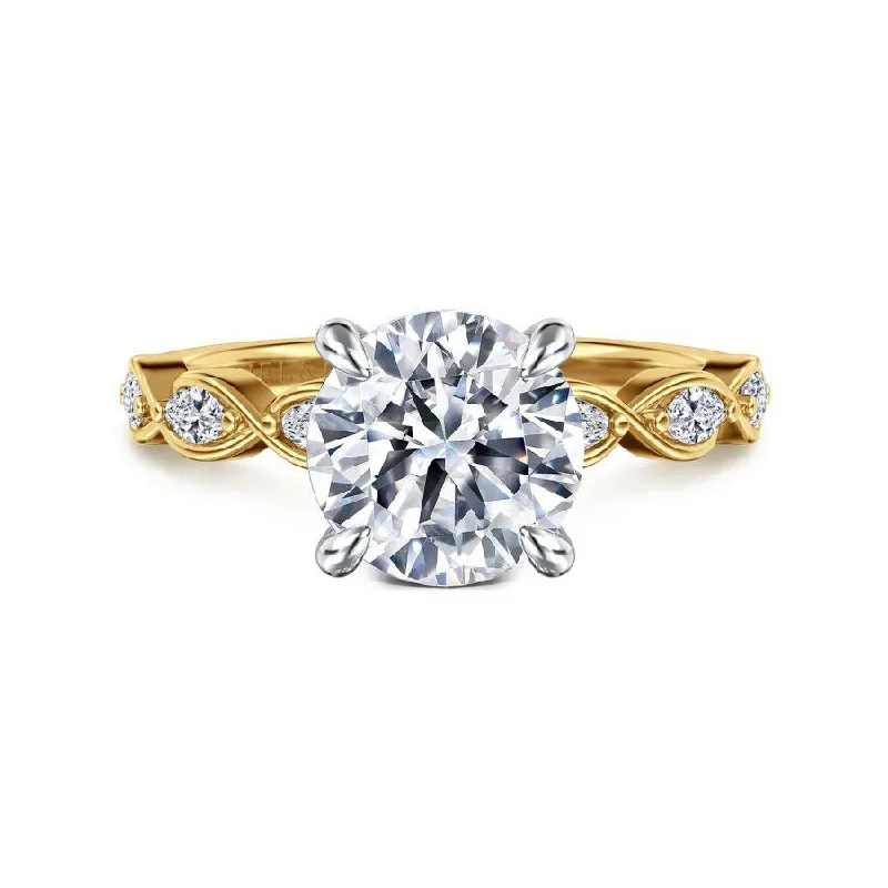 14K White-Yellow Gold Round Diamond Engagement Ring