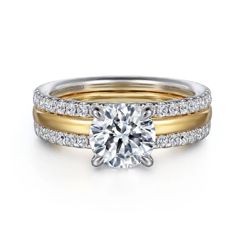 14K White-Yellow Gold Round Diamond Engagement Ring