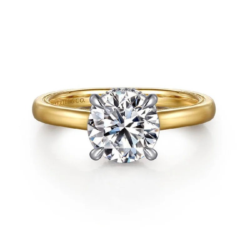 14K White-Yellow Gold Round Diamond Engagement Ring