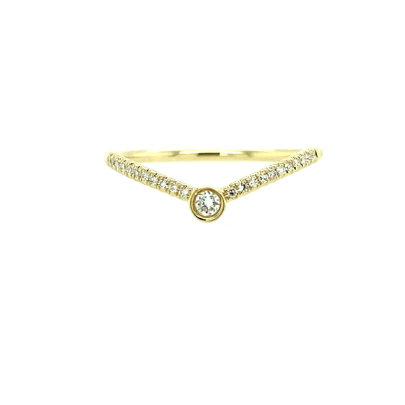 14K Yellow Gold 0.09ctw Round Diamond Chevron Ring by Shy Creation