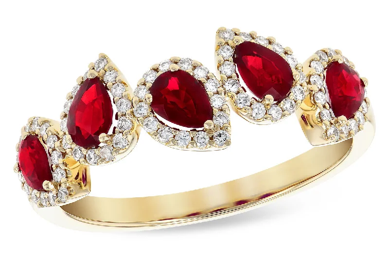 14K Yellow Gold 1.14ctw Pear Shaped Ruby & Diamond Halo Ring by Allison Kaufman