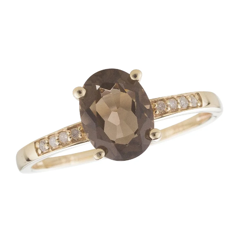 14K Yellow Gold 1.15ctw Oval Smoky Quartz and Diamond Ring