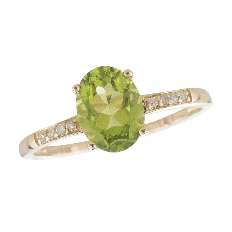 14K Yellow Gold 1.16ctw Oval Peridot & Diamond Ring