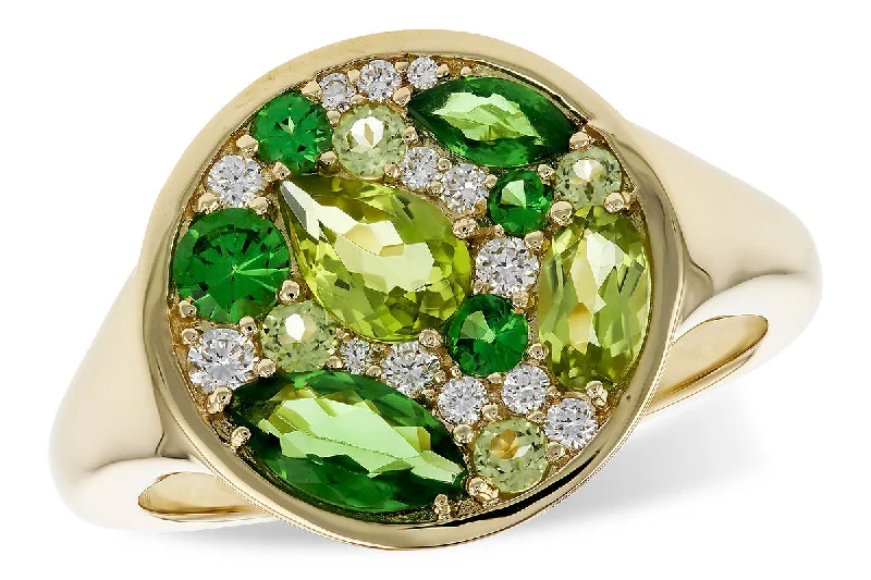 14K Yellow Gold 1.50ctw Tsavorite Garnet, Peridot & Diamond Cluster Ring by Allison Kaufman