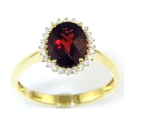 14K Yellow Gold 2.21ctw Oval Garnet & Diamond Halo Ring by Bellarri