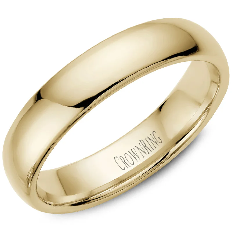 14K Yellow Gold 5mm Lightweight Dome Men's Wedding Band by Crown Ring